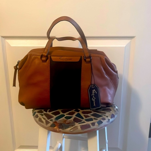 Hygge Tower Satchel" Cognac Vegan Leather - Picture 9 of 9